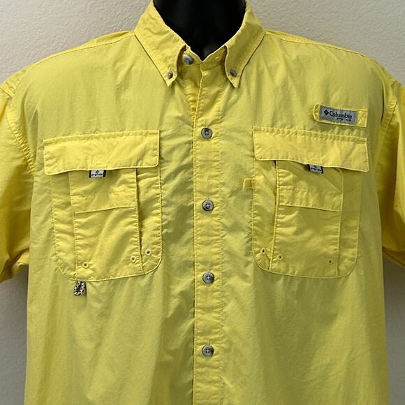Columbia PFG Omni-Shade Bahama Button Front Shirt Fishing Vented Yellow M Medium - Picture 1 of 12